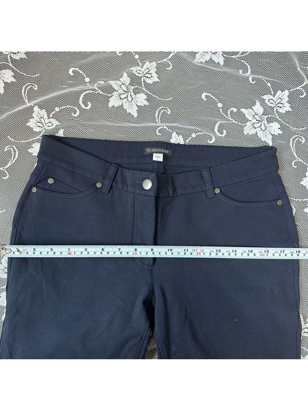 Eileen Fisher Navy Stretch Slim Fit  Straight Leg Pant Sz Small - Picture 9 of 12